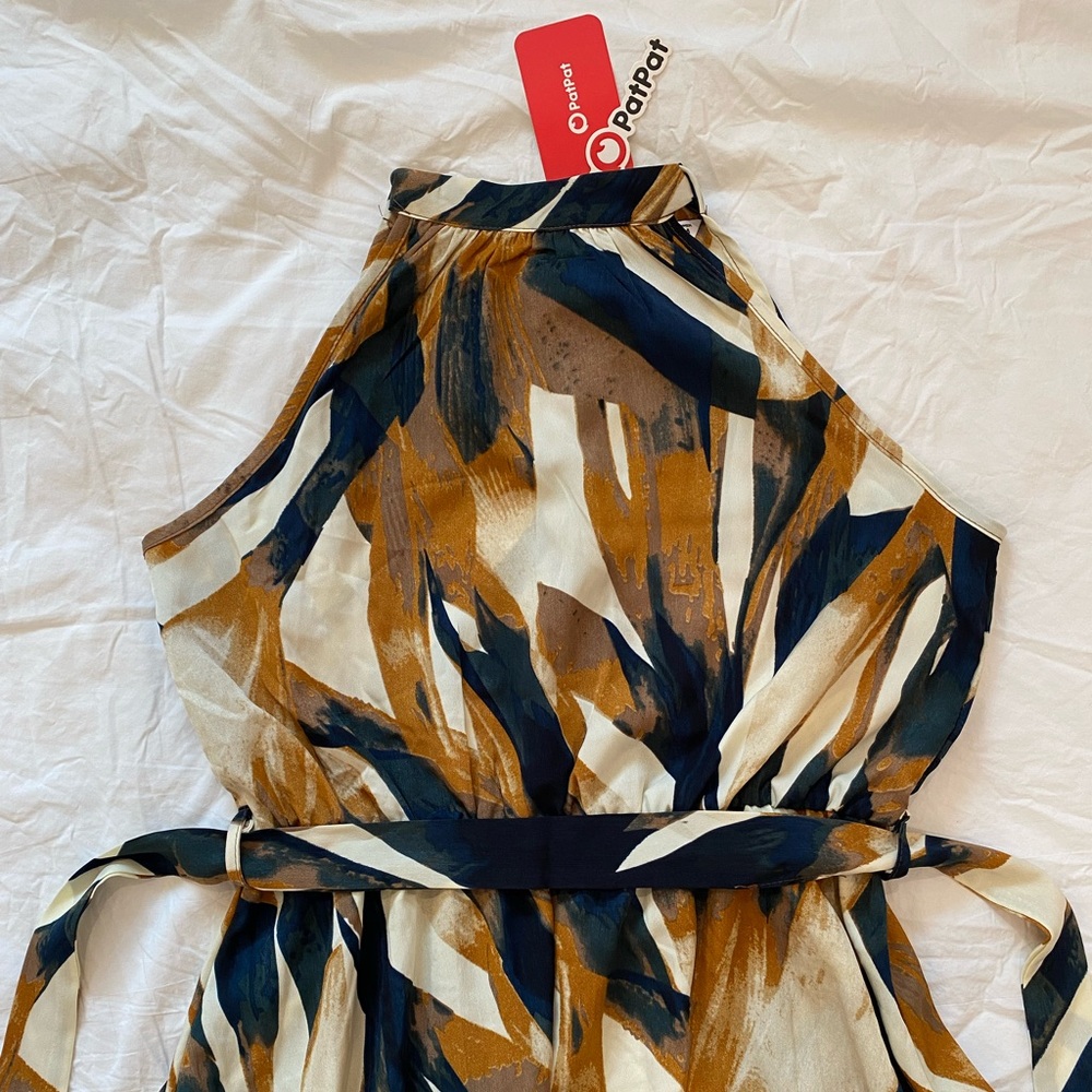 Patpat Allover Geo Print Halter Belted Midi Brown Women Dress - Picture 8 of 10
